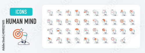 Human mind idea icon. Such as medical, deny, science, guess, idea, thinking, depression, idea, work, strength, calm, balanced, ban, clean energy, cooking, creative, decision, focus vector illustration
