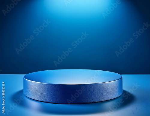  Blue Platform Product Podium- A 3D studio setup with a blue pedestal for product display. T_1(86) photo