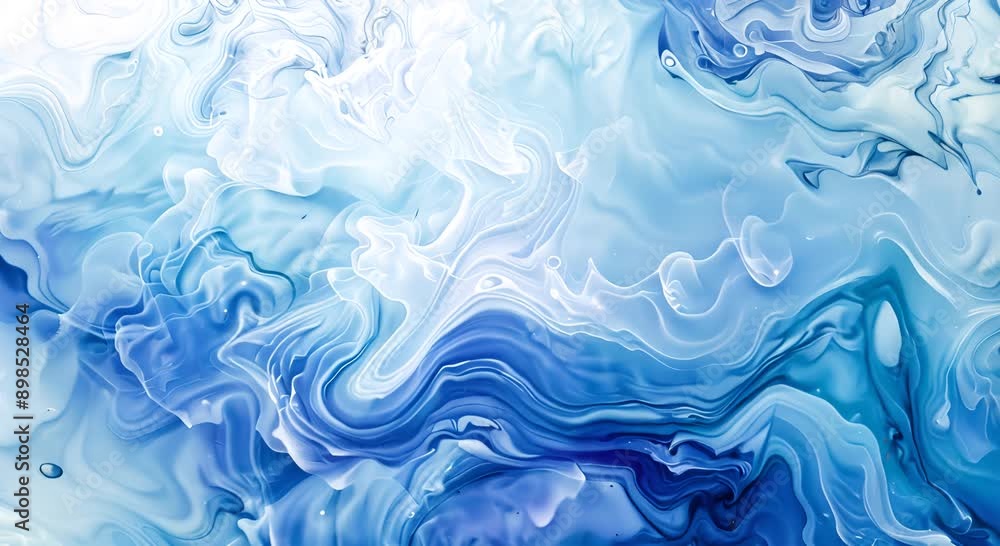 The image is a blue and white abstract painting with a lot of blue swirls. The painting has a calming and serene mood, with the blue and white colors blending together to create a peaceful atmosphere The image is a blue and white abstract painting with a lot of blue swirls. The painting has a calming and serene mood, with the blue and white colors blending together to create a peaceful atmosphere