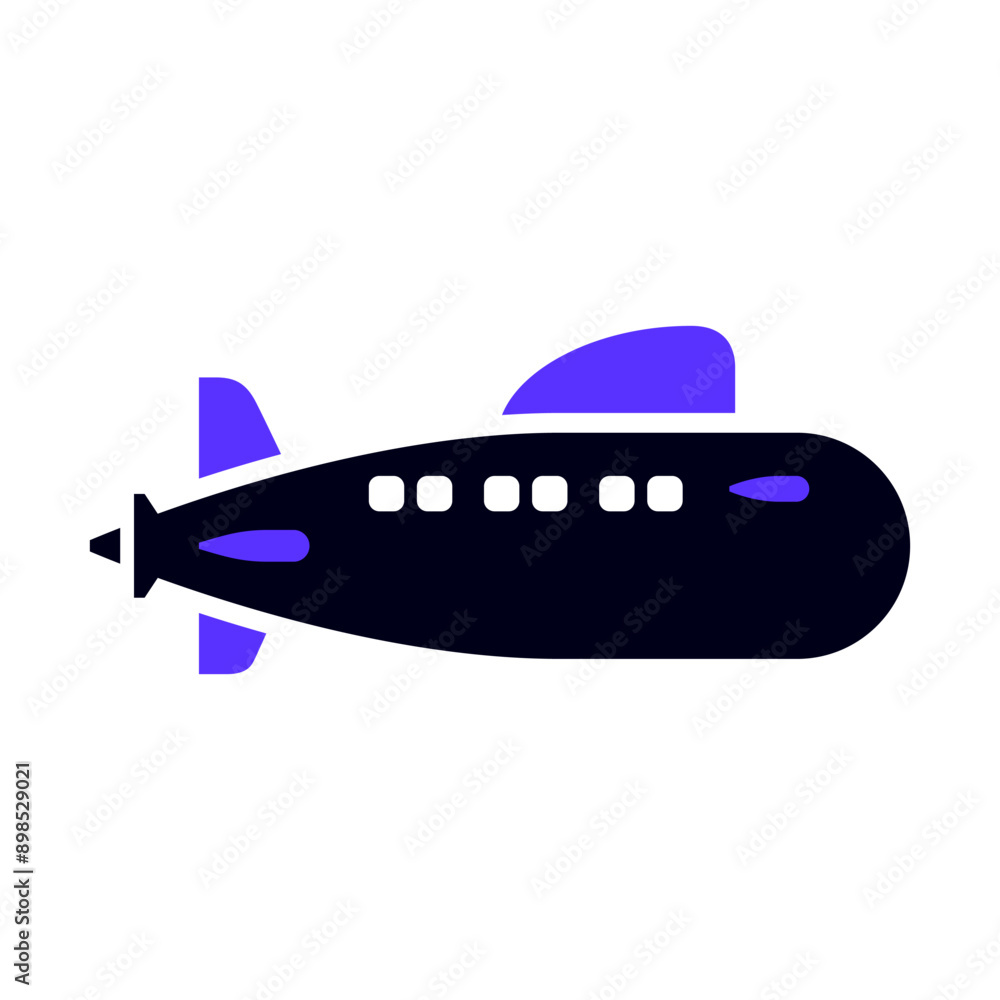 Fototapeta premium Submarine transport flat icon, side view