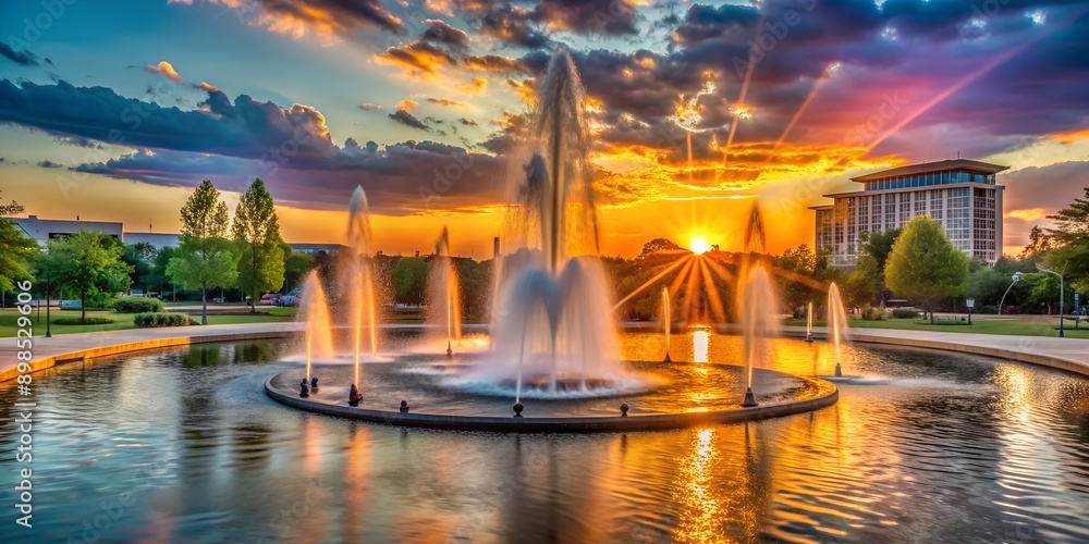 Sunset behind a Fountain in Huntsville Alabama AI Generative Sunset behind a Fountain in Huntsville Alabama AI Generative