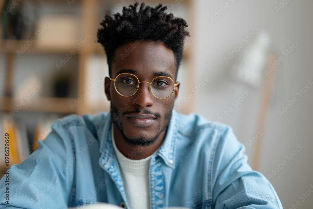 Obraz premium Contemplative Young Man Journaling in Ultramarine: Mental Health Reflections