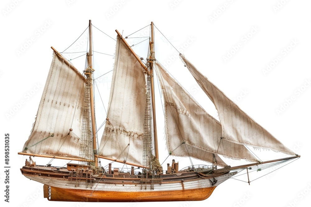 Obraz premium Antique model sailing ship isolated with clipping path.