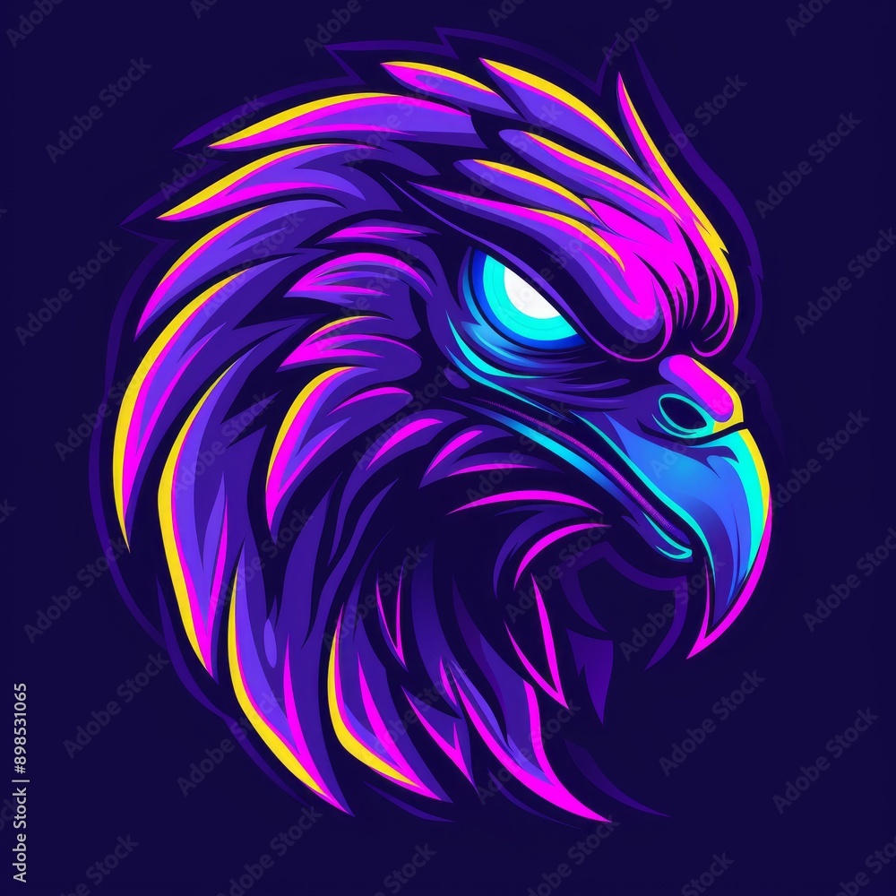 Art illustration of an eagle mascot in vivid neon colors Art illustration of an eagle mascot in vivid neon colors