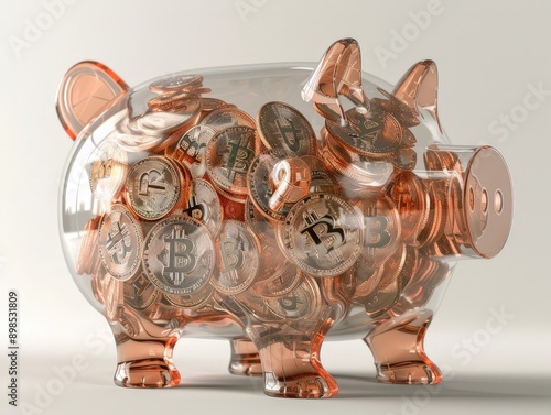 Transparent piggy bank with...