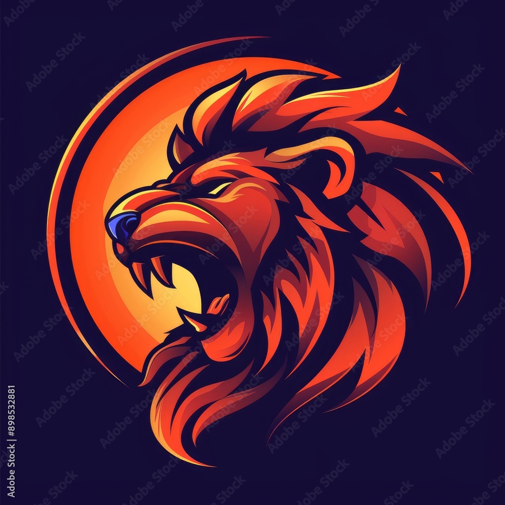 Fototapeta premium Illustration of a cartoon lion mascot in a circular frame