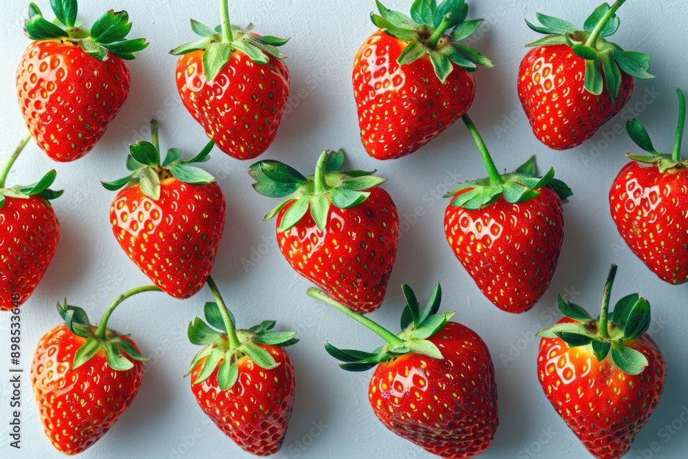 Delicious fresh red strawberries on white background top view Delicious fresh red strawberries on white background top view