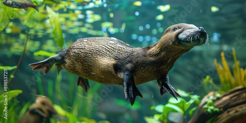 platypus in Australia in nature. Selective focus. photo