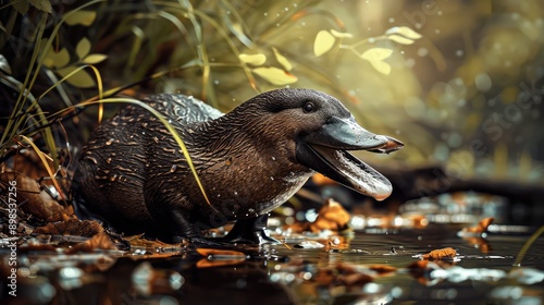 platypus in Australia in nature. Selective focus.