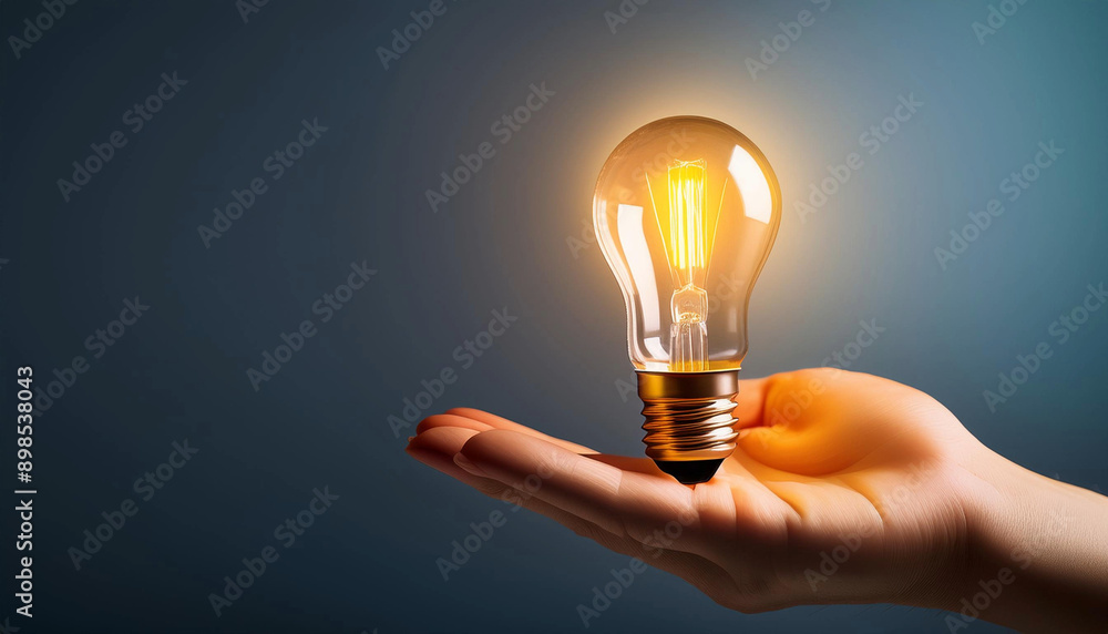 Close-up photo of hand holding the bulb with a plain background Close-up photo of hand holding the bulb with a plain background