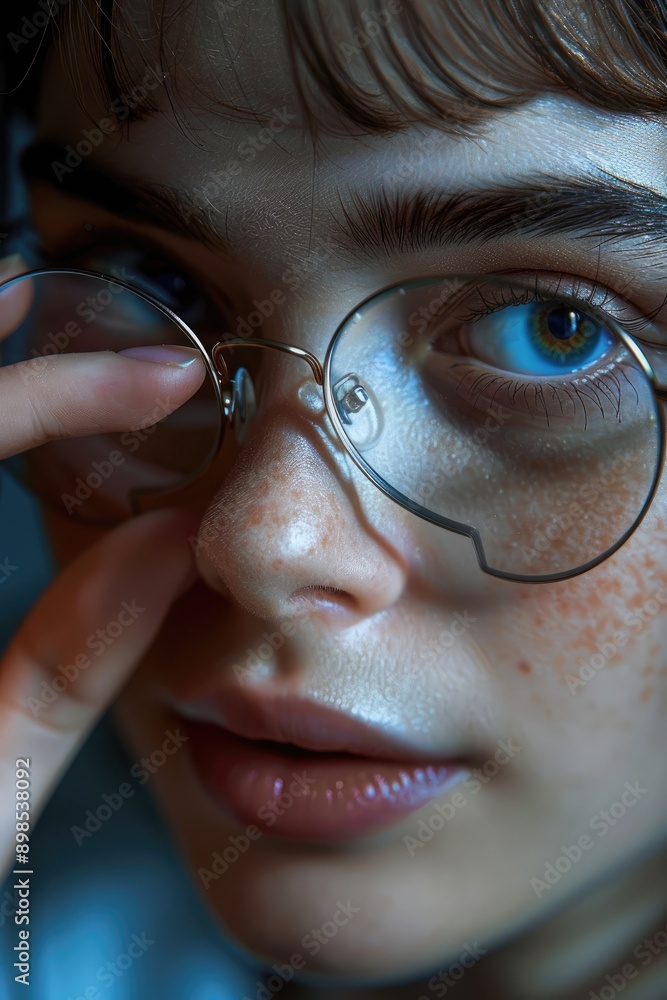 close-up of a girl holding a lens. Selective focus close-up of a girl holding a lens. Selective focus