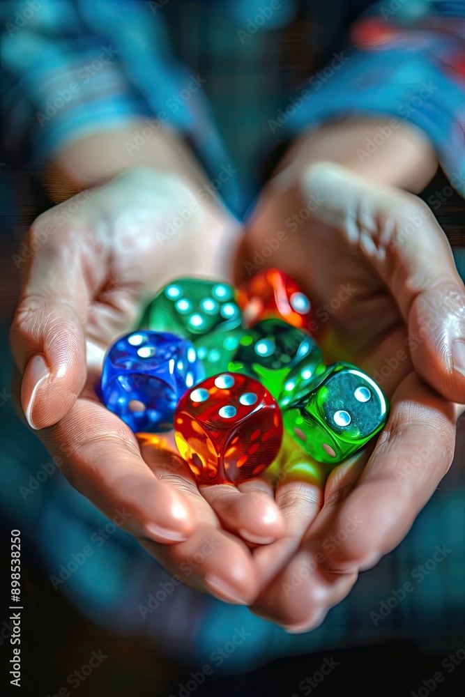 close-up of playing dice in hands. Selective focus close-up of playing dice in hands. Selective focus