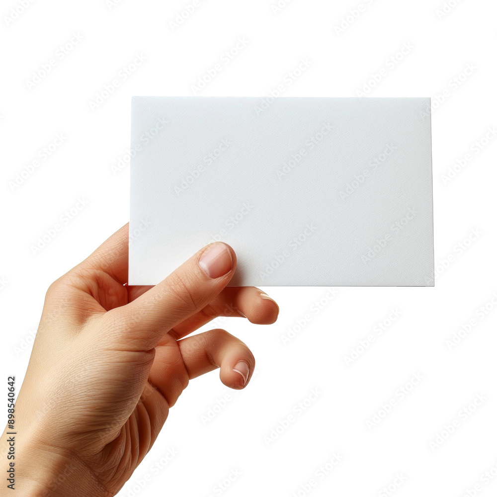 Obraz premium Blank card in a hand. PNG element isolated on transparent background.