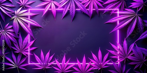 neon frame purple cannabis leaves bright cannabis weed Creative AI