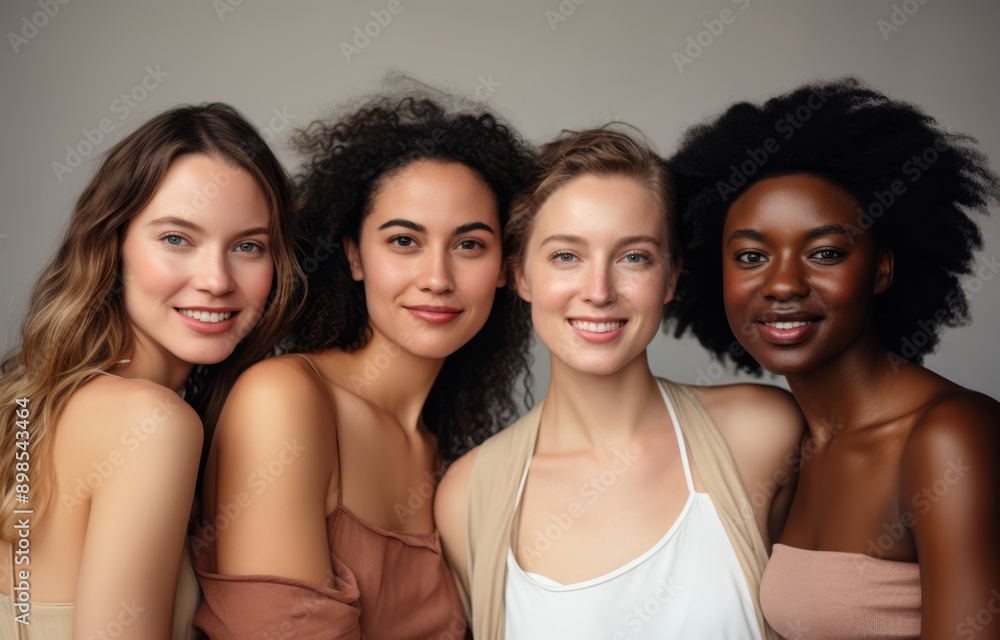 Obraz premium portrait of four pretty young women, people diversity concept 