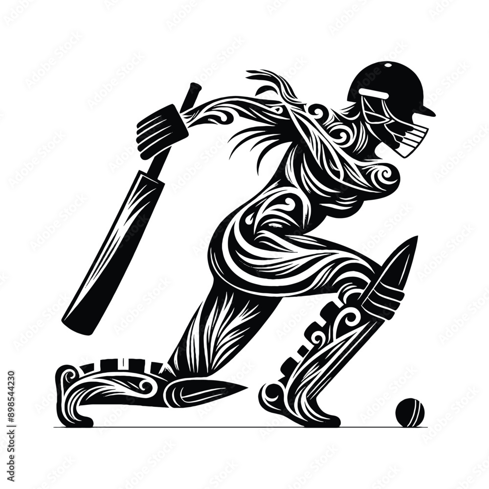 Cricket female player in ethnic tribal pattern illustration, emblem shield badge Cricket female player in ethnic tribal pattern illustration, emblem shield badge