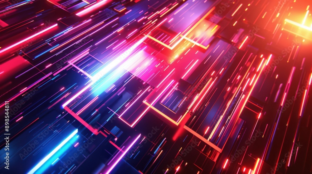 Futuristic neon lights abstract technology background with vibrant colors and geometric shapes in a digital space. Futuristic neon lights abstract technology background with vibrant colors and geometric shapes in a digital space.