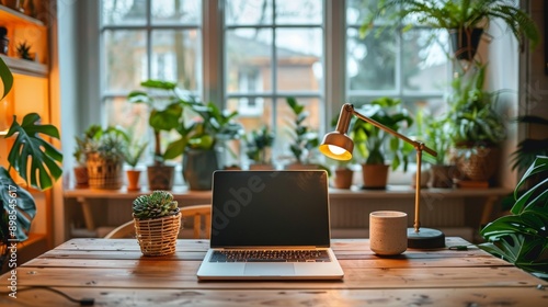 Laptop Computer on Wooden Desk