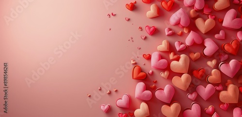 Pink And Red Hearts Scattered On A Pink Background