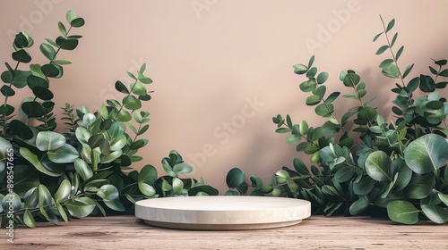 Wooden Table With Green Plants and White Plate