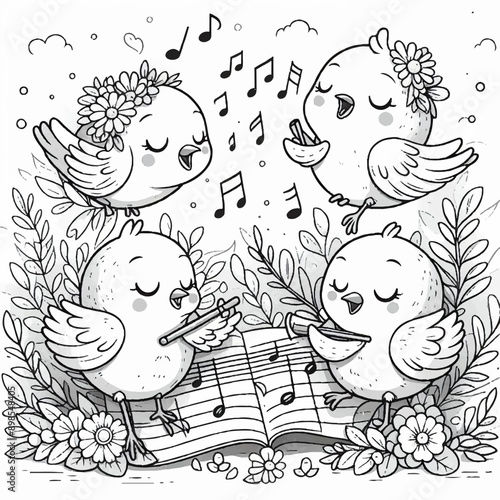 symphony by orchestra birds musical  coloring page