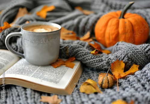 A Cup of Coffee and a Book on a Blanket