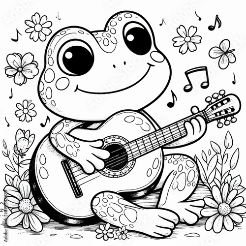 frog plays the guitar musical  coloring page