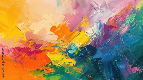 Vibrant abstract painting with vivid colors and dynamic brushstrokes, depicting an energetic and colorful artistic expression.