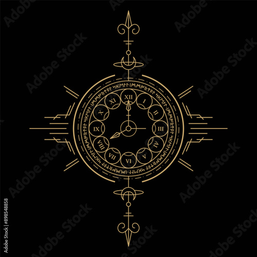mysterious golden nordic clock symbol vector design
