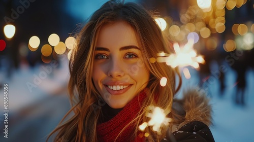 Woman in Red Hat Holding Sparkler