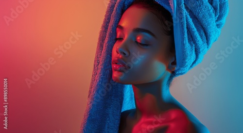 Woman Wrapping Towel Around Her Head