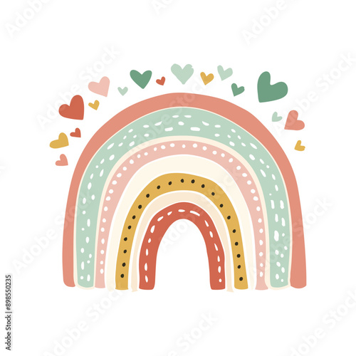 Vector background with hand drawn happy rainbows Trendy baby texture for fabric textile