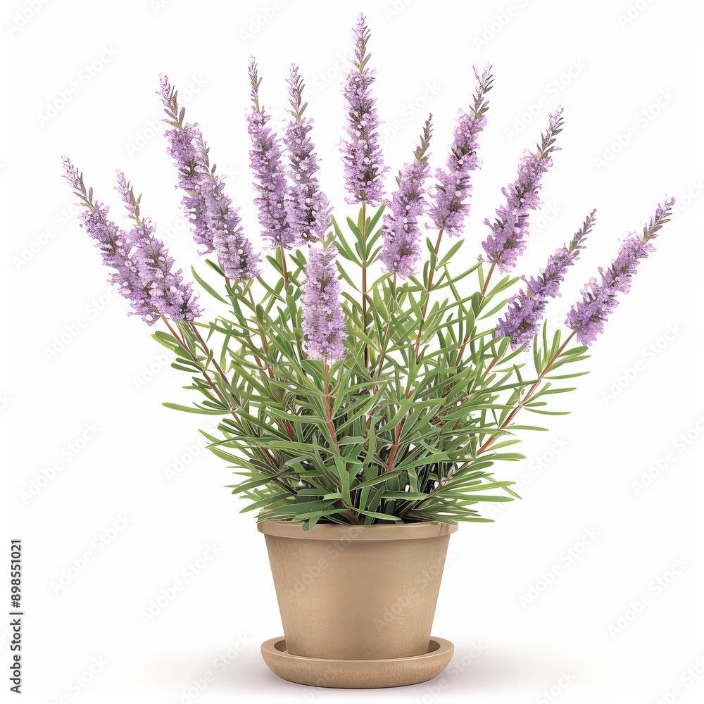 Fragrant Lavender Topiary in Photorealistic Style on White Background - Detailed Foliage for Botanical Concept Fragrant Lavender Topiary in Photorealistic Style on White Background - Detailed Foliage for Botanical Concept