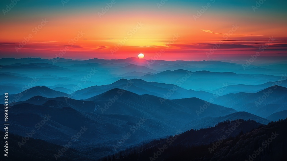 Majestic Mountain Sunset with Vibrant Hues and Serene Atmosphere Majestic Mountain Sunset with Vibrant Hues and Serene Atmosphere