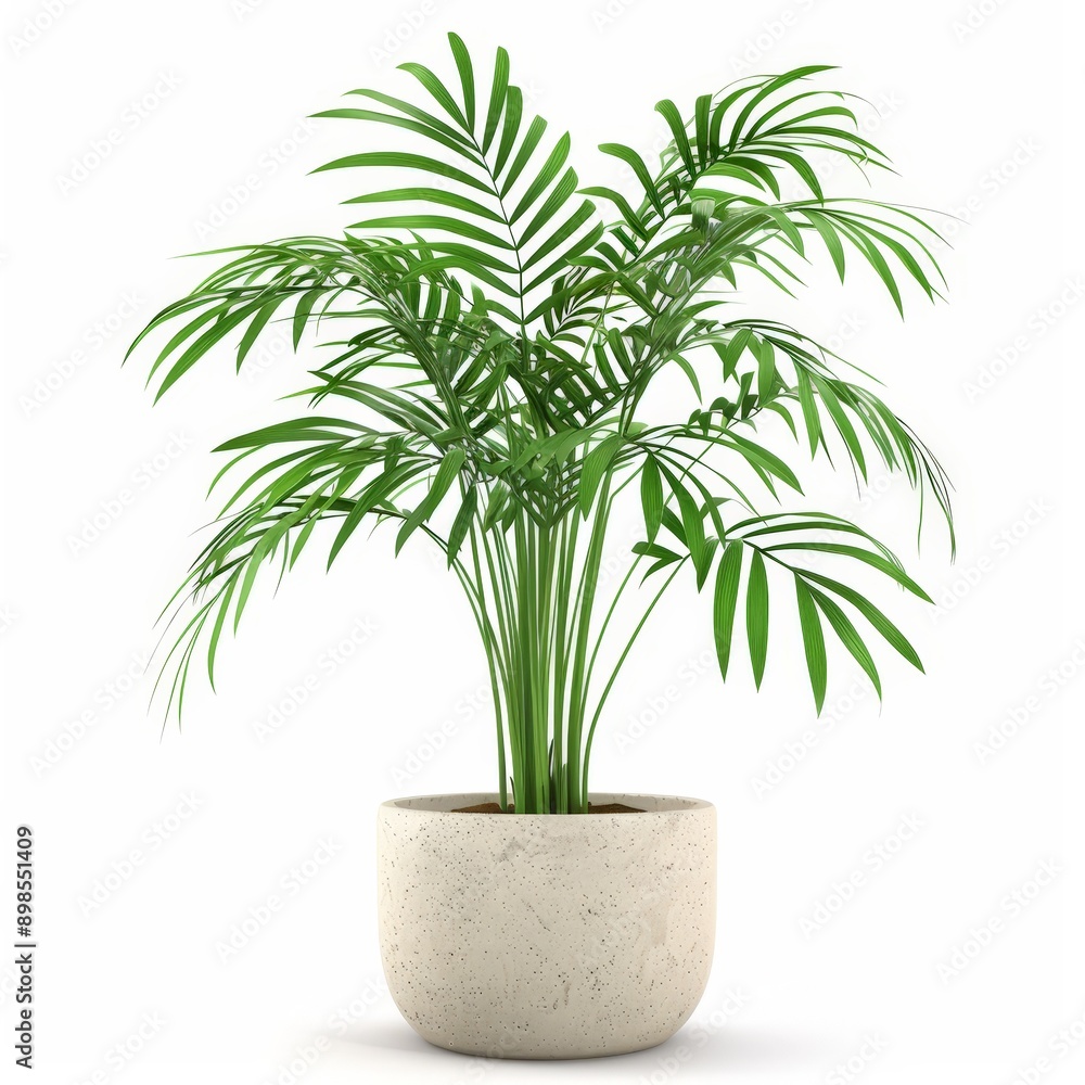 Detailed Parlor Palm in Ceramic Pot - Realistic Foliage, 3D Render, Isolated on White Background Detailed Parlor Palm in Ceramic Pot - Realistic Foliage, 3D Render, Isolated on White Background