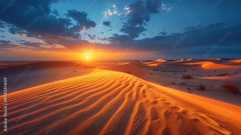 Breathtaking Sunset Over the Vast Desert Landscape Breathtaking Sunset Over the Vast Desert Landscape