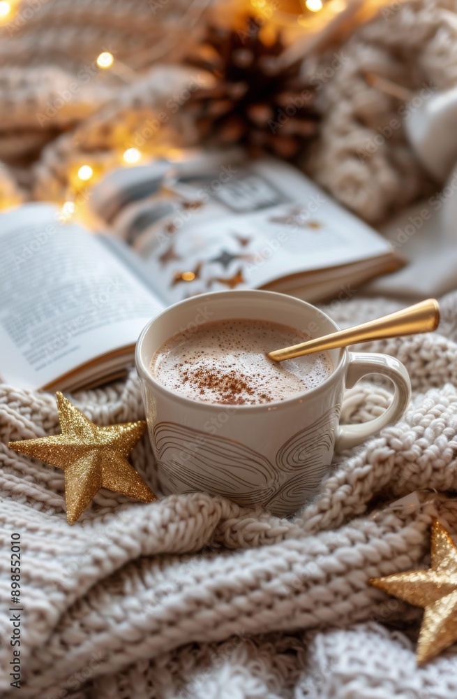 Cozy Afternoon: Hot Chocolate and Book on Blanket Cozy Afternoon: Hot Chocolate and Book on Blanket