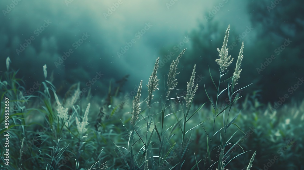 Obraz premium Morning Mist Over Wild Grasses in Nature