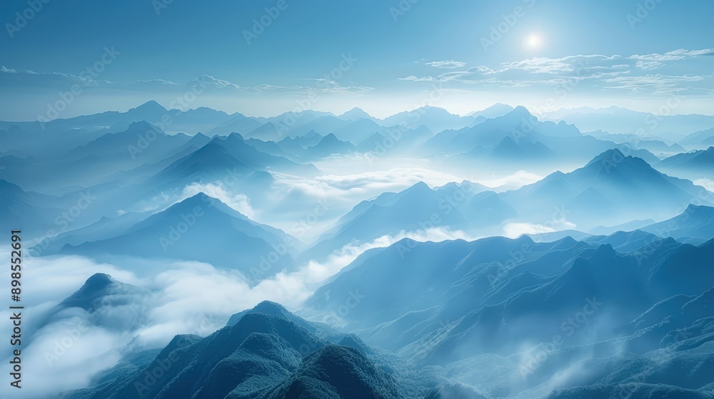 Fototapeta premium Majestic Misty Mountain Landscape in Serene Tranquility