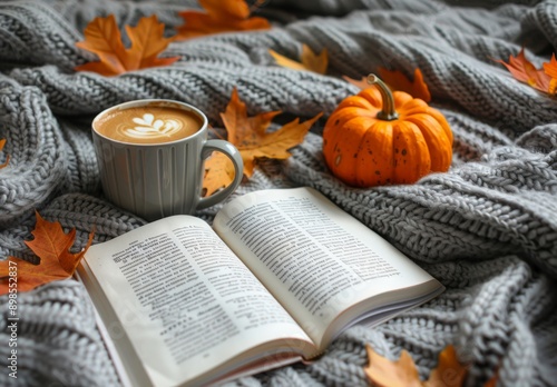 A Cup of Coffee and a Book on a Blanket