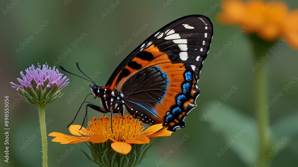 Fototapeta premium Colorful Butterfly on Orange Flower