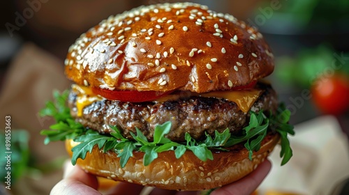 Delicious Cheeseburger With Lettuce, Tomato, and Toppings