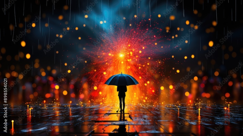 A person standing in rain with an umbrella, symbolizing resilience and coping strategies, psychological help drawings, flat illustration A person standing in rain with an umbrella, symbolizing resilience and coping strategies, psychological help drawings, flat illustration