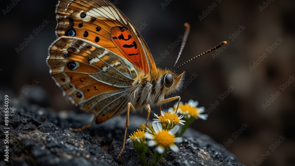 Obraz premium Close-up of a Vibrant Orange Butterfly on Flowers