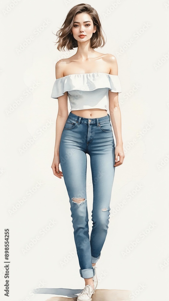 watercolor illustration of a woman wearing offtheshoul background watercolor illustration of a woman wearing offtheshoul background