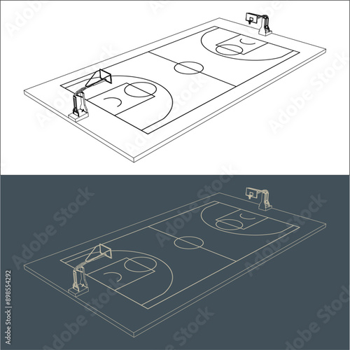 basketball court technical image Blueprint line art for Architect 