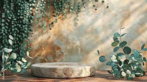 Wooden Table With Green Plants and White Plate