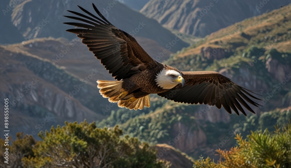 Obraz premium Majestic Eagle Soaring in Mountainous Landscape