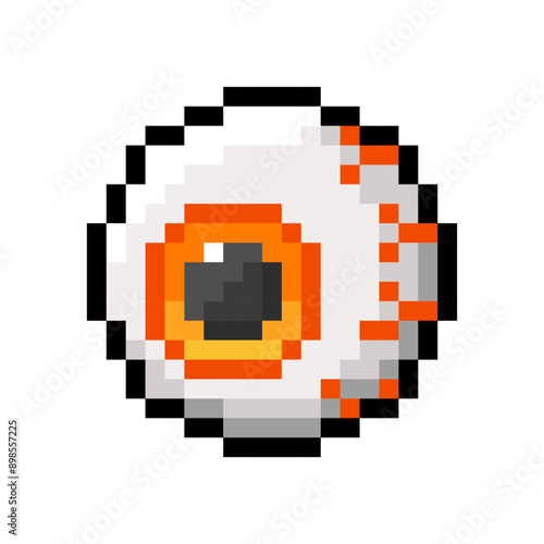 Creepy eyeball icon isolated on transparent background. Zombie eye for Halloween design. Vector pixel art illustration in 16-bit old style.
