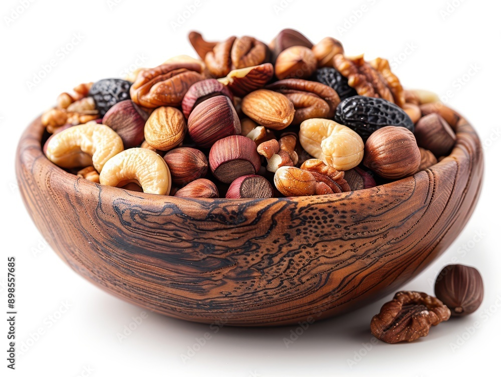 Variety of Mixed Nuts in Bowl on White Background for Healthy Snacking Concept Variety of Mixed Nuts in Bowl on White Background for Healthy Snacking Concept